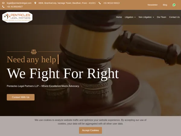 Pentacles Legal website built by Web Crafters IT Solutions